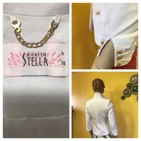 NWT WOMEN 3/4 SLEEVES BLAZER WHITE ELEGANT JACKET LINED GOLD-TONE HARDWARE‎ - Picture 7 of 8